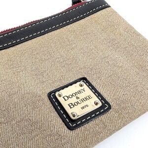 Dooney & Bourke Tan Jacquard Monogram Small Zip Pouch Black Leather Trim